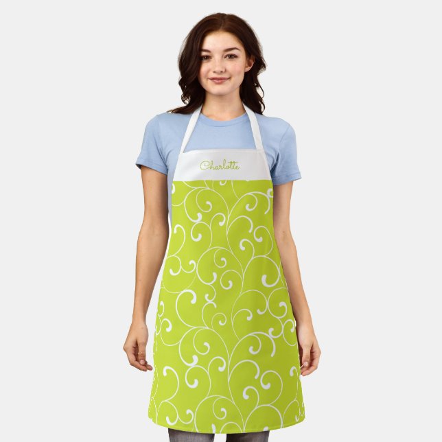 Tablier Motif de gribouillis sur Lime Green avec nom (Porté)