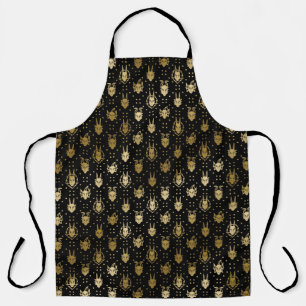 Tablier Motif de Jacquard Dragon Imaginaire noir et or