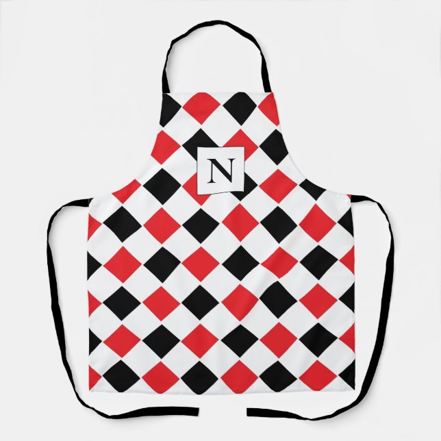 Tablier Motif de Jacquard noir et rouge Monogramme (Recto)