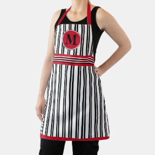 Tablier Motif de ligne rouge noir blanc monogramme