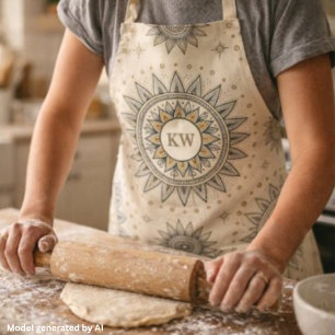 Tablier Motif de mandala gris or monogramme