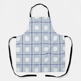 Tablier Motif de marguerite à carreaux bleus