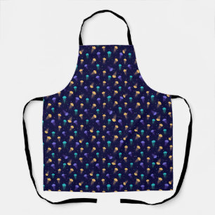 Tablier Motif de méduse multicolore sur fond bleu