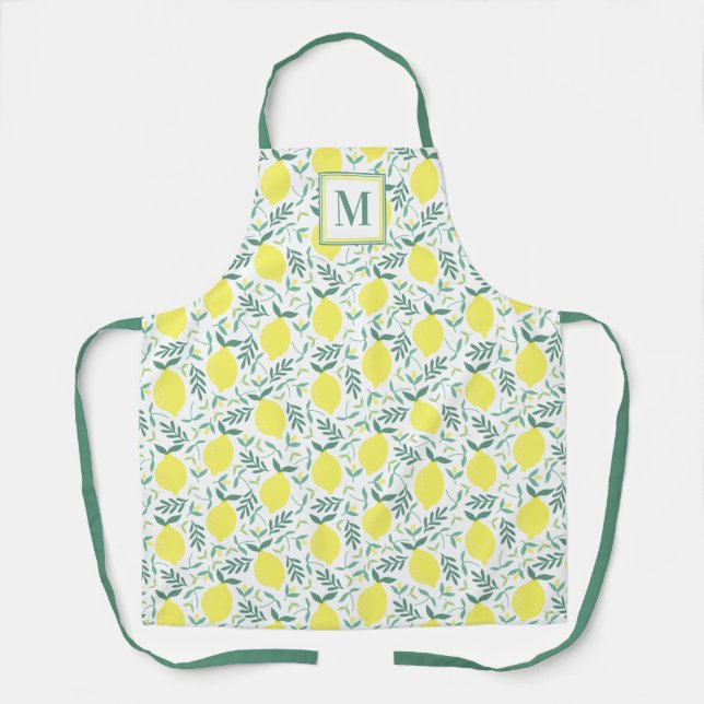 Tablier motif de monogramme botanique de citron (Recto)
