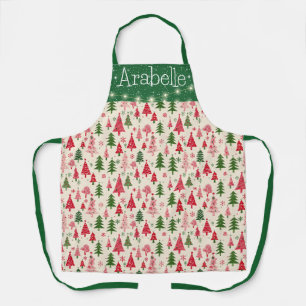 Tablier Motif de Noël rose et vert