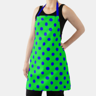Tablier Motif de pois en bleu sur fond vert 
