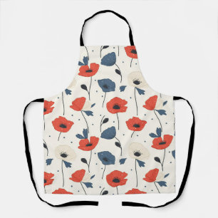 Tablier Motif de Poppies d'aquarelle - Rouge, Bleu et Blan