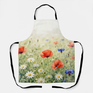 Tablier Motif de pré champêtre coquelicot marguerite bleue