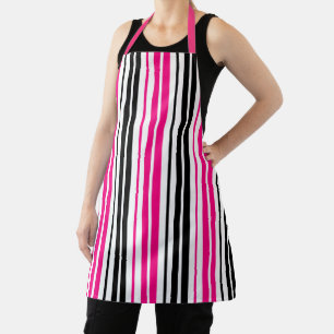 Tablier Motif de rayures roses noires et blanches