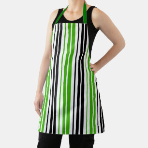 Tablier Motif de rayures vert noir blanc
