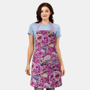 Tablier Motif de Rose de Lavande rose blanc