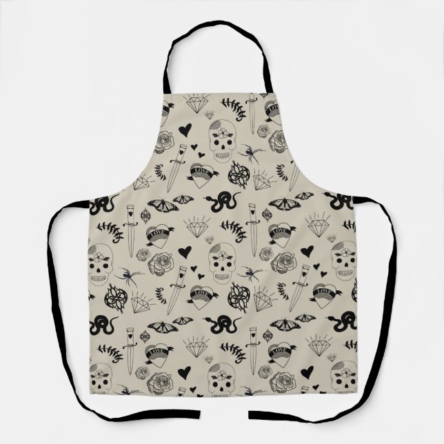 Tablier Motif de tatouage à main noir et beige (Recto)