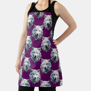 Tablier Motif de tête de loup blanc design violet