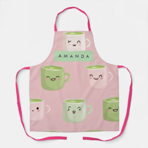 Tablier Motif de thé Pastel Kawaii Matcha personnalisé