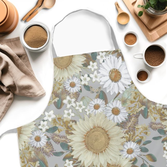Tablier Motif de tournesol gris floral (Get creative in the kitchen with our Country Sunflower Womens apron! )