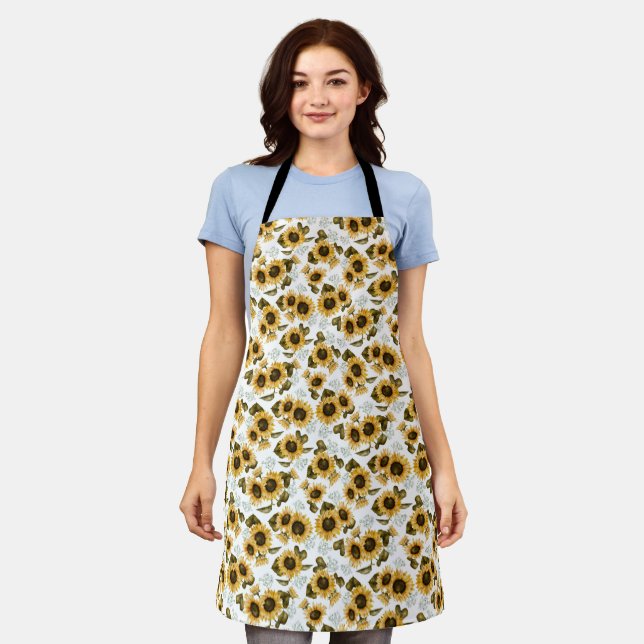 Tablier Motif de tournesol jaune rustique (Porté)