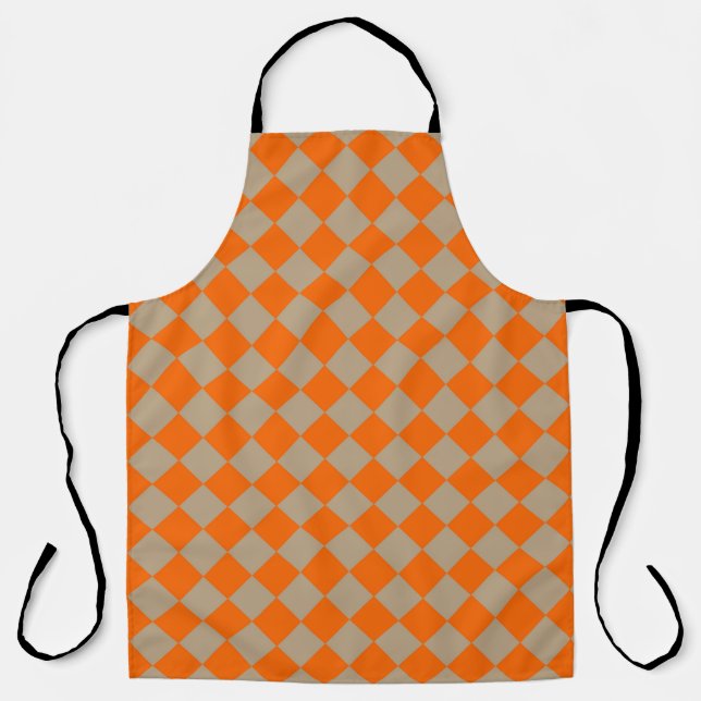 Tablier Motif diamant à carreaux taupe orange (Recto)