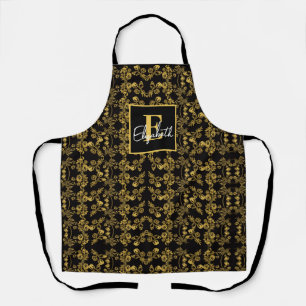 Tablier motif d'impression chic Monogram Gold Floral sur n