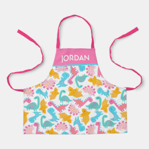Tablier Motif Dinosaur rose et Turquoise