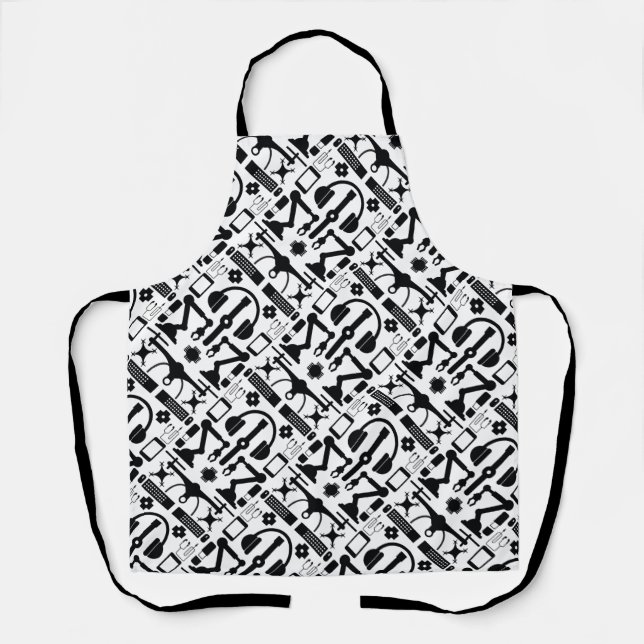 Tablier Motif d'objets technologiques noirs et blancs mode (Recto)