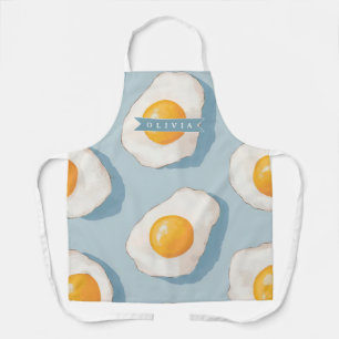 Tablier Motif d'oeuf frit personnalisé amusant bleu drôle