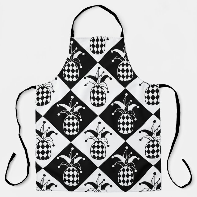 Tablier Motif Doodle Harlequin à ananas Stylisé (Recto)