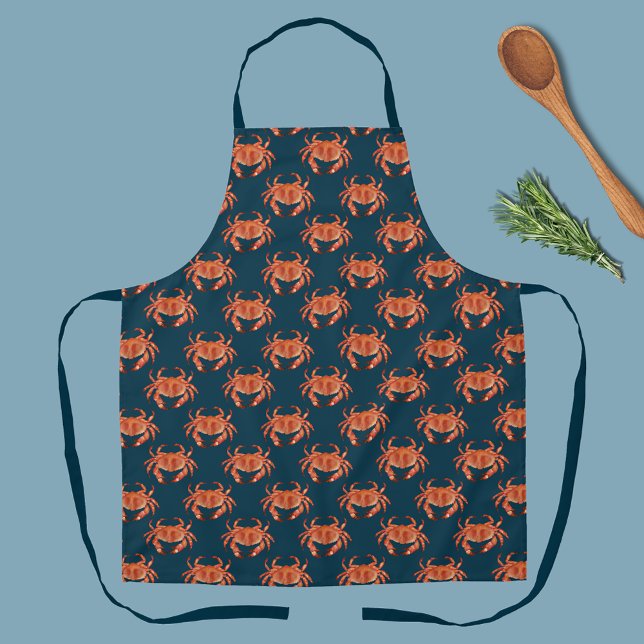 Tablier Motif du bord de mer du crabe (Brown crab patterned kitchen apron.  Matching items available for kitchen and dining.)