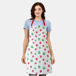 Tablier Motif empreintes de pattes rouges et vertes festiv