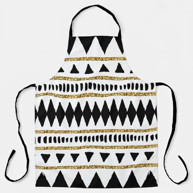 Tablier Motif ethnique Black Gold Parties scintillant (Recto)