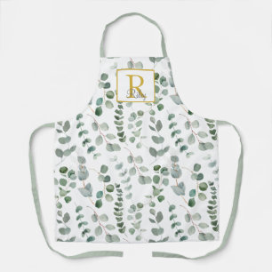 Tablier Motif Eucalyptus Vert Monogramme