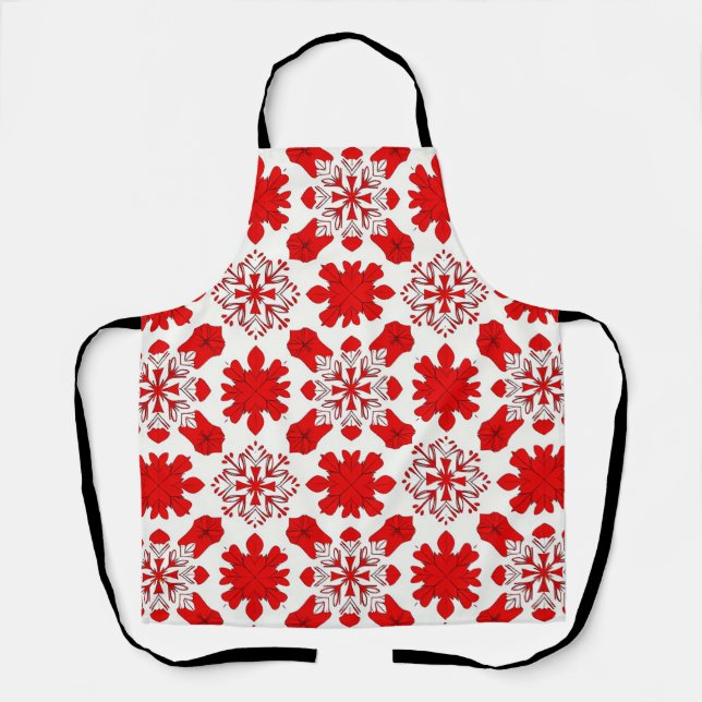 Tablier Motif festif des flocons rouges et blancs (Recto)