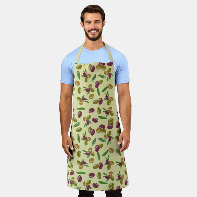 Tablier Motif Feuille d'olive et d'olive rustique (Porté)