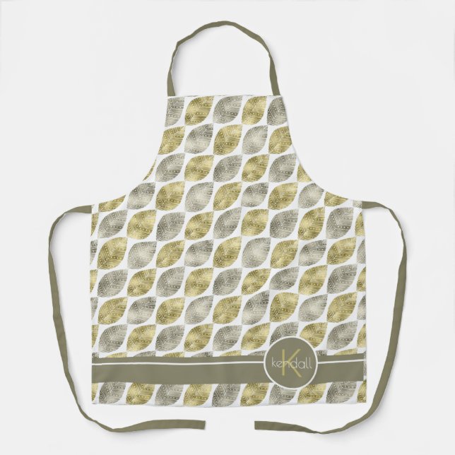Tablier Motif feuille stylisé Monogramme Grand Or ID707 (Recto)