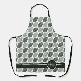 Tablier Motif feuille stylisé Monogramme vert ID707
