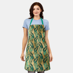 Tablier Motif feuille turquoise et or
