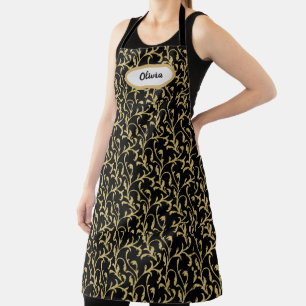 Tablier Motif Filigree Noir et Feuille d'or Fraîcheur Brow
