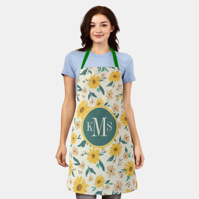 Tablier Motif Fleur de marguerite jaune (Porté)