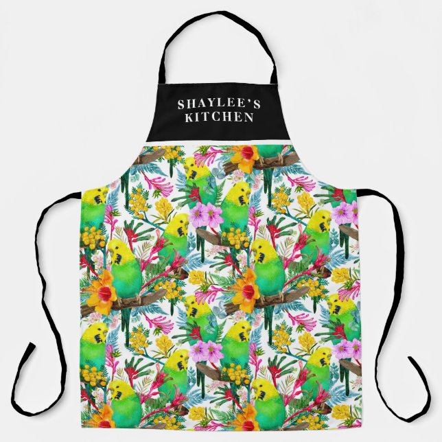 Tablier Motif fleur sauvage de perruche australienne (Recto)