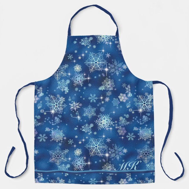 Tablier Motif Flocons de Neige les Plus Jolis Bleu ID846 (Recto)