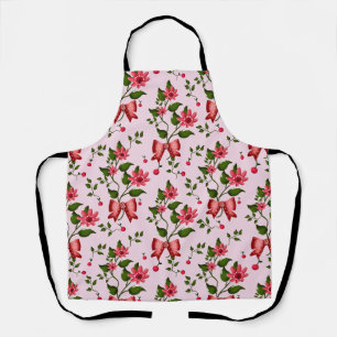 Tablier Motif floral à nœud papillon cerise mignon 