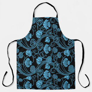 Tablier Motif floral antique noir sur bleu