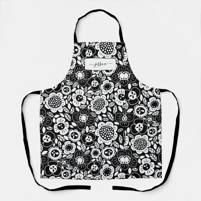 Tablier Motif floral avec nom en écriture cursive (Recto)