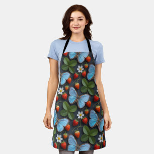 Tablier Motif floral avec papillons morpho bleus