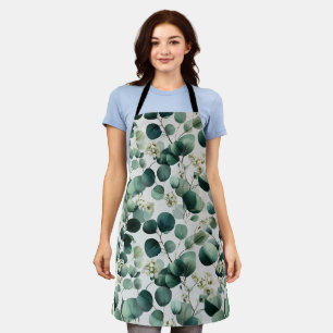 Tablier Motif floral blanc eucalyptus vert botanique
