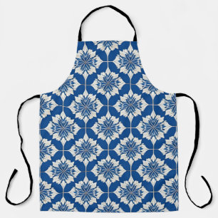 Tablier Motif floral bleu et blanc élégant