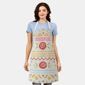 Tablier Motif floral Boho Nordique folklorique personnalis