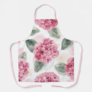 Tablier Motif floral botanique aquarelle d'hortensia rose