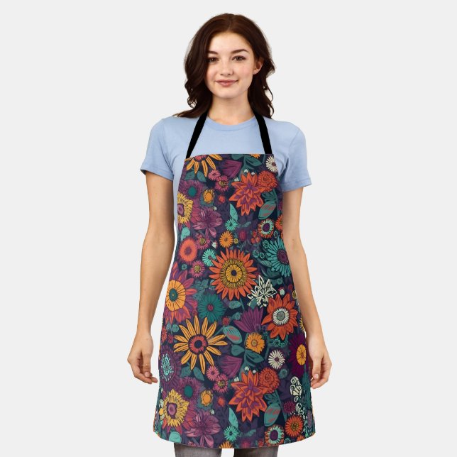 Tablier Motif floral, Bouquet de fleurs colorées (Porté)