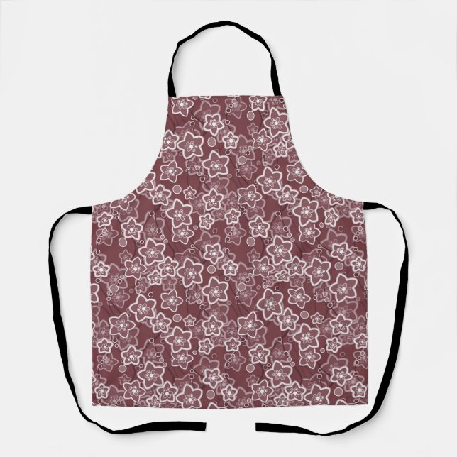Tablier motif floral brun et blanc rétro soixante (Recto)