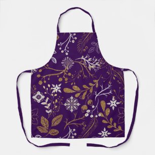 Tablier Motif floral complexe avec or et blanc 